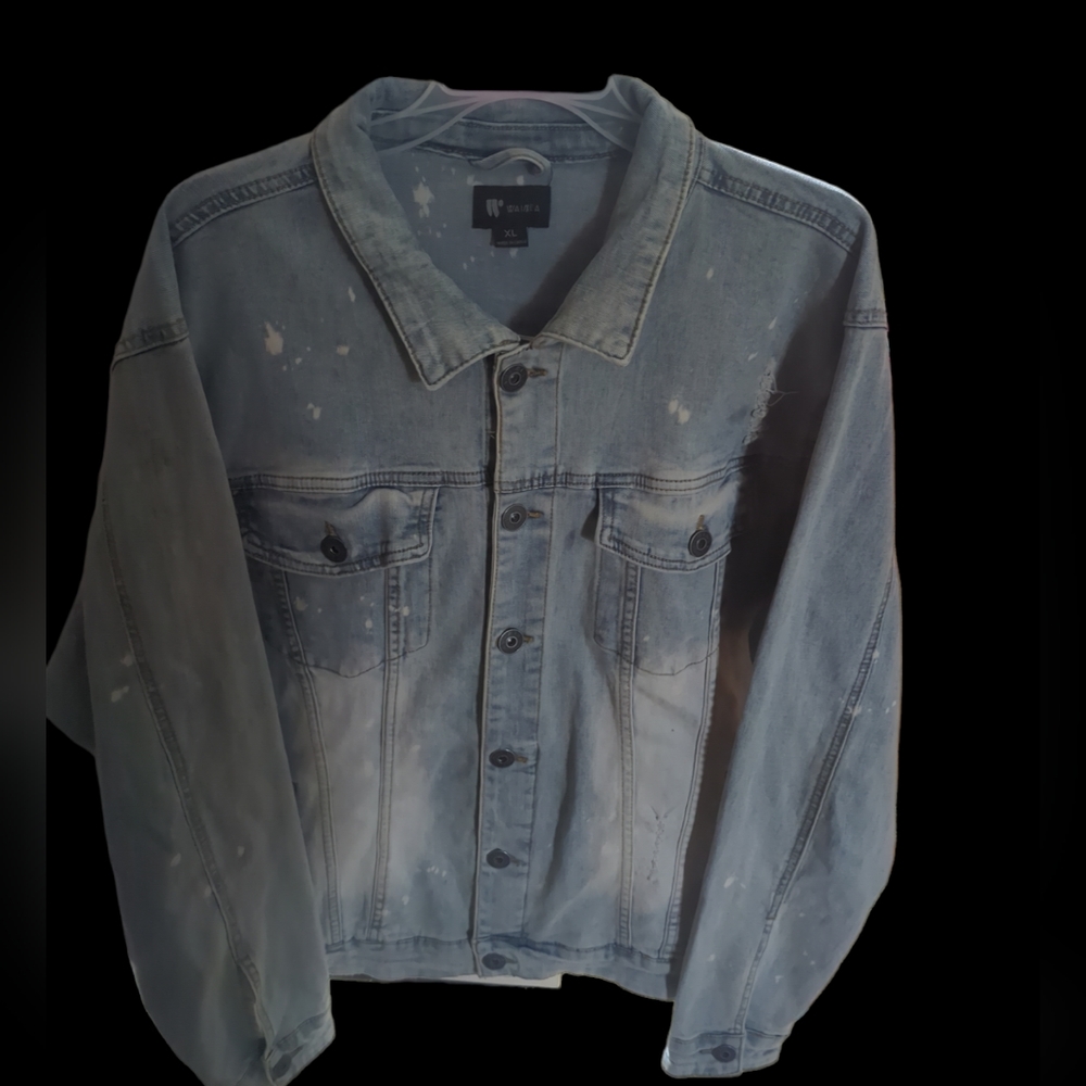 Waimea Men's Denim Light Wash Jean Jacket Size XL Paint Splatter Distressed